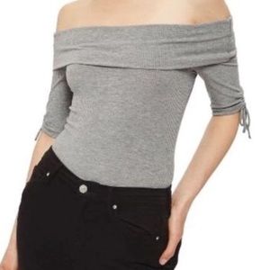 Topshop Gray Off the Shoulder Ribbed Bodysuit 6